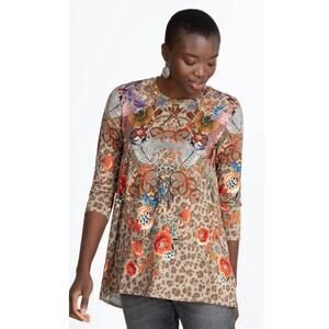 Johnny Was Astrid Bamboo Swing Tunic Blouse Small Fall Floral 3/4 Sleeve Boho